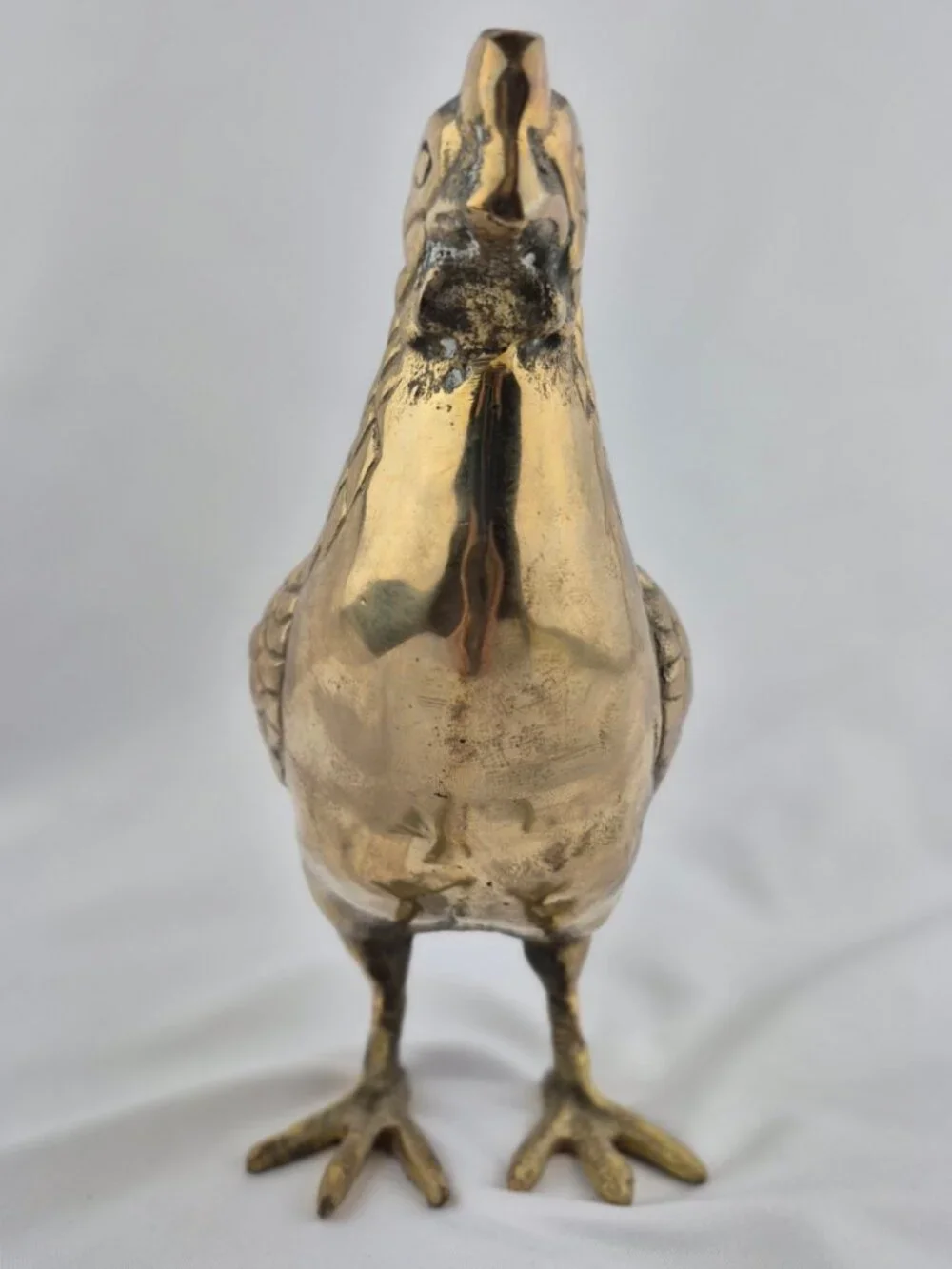 Vintage Brass Chicken Hen Figurine Large MCM Patina Farmhouse Country